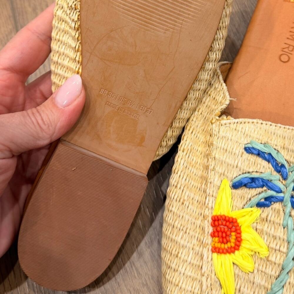 FARM Rio Tropical Beaded Embroidered Raffia Mule Flats Size 6.5 - Picture 6 of 7